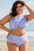 Plus Size Floral Print Twisted High Waist Bikini Set